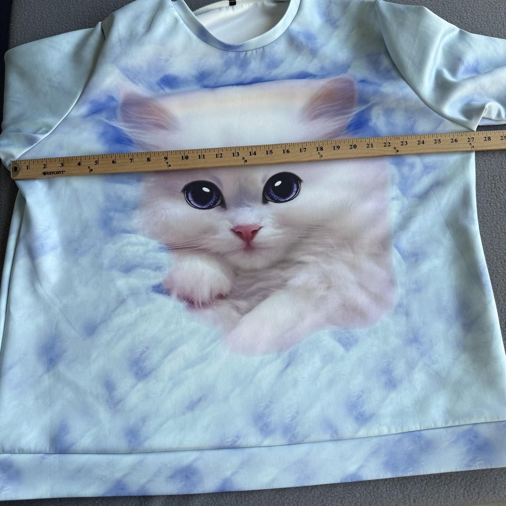 Cute Kitten Graphic Sweatshirt Womens 4XL Blue Cloud Print Pullover Top Cat - Picture 7 of 7